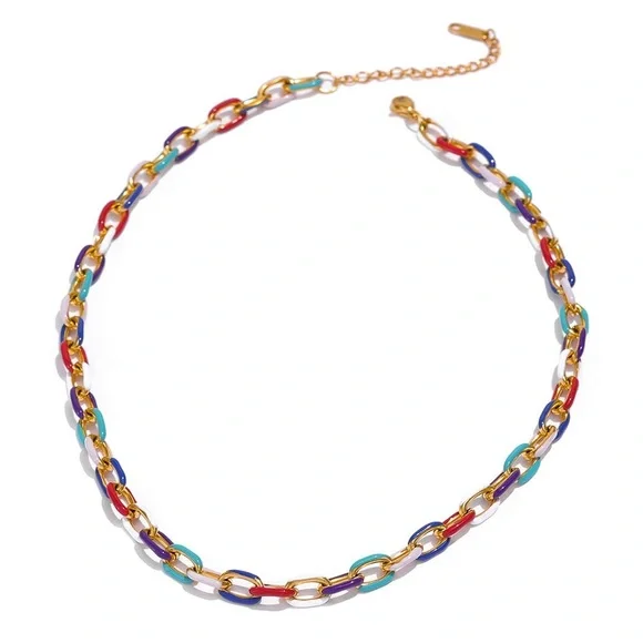 LAST ONE New Rainbow Color Block Chain Choker Necklace ~ Stainless Steel Enamel - Picture 12 of 16